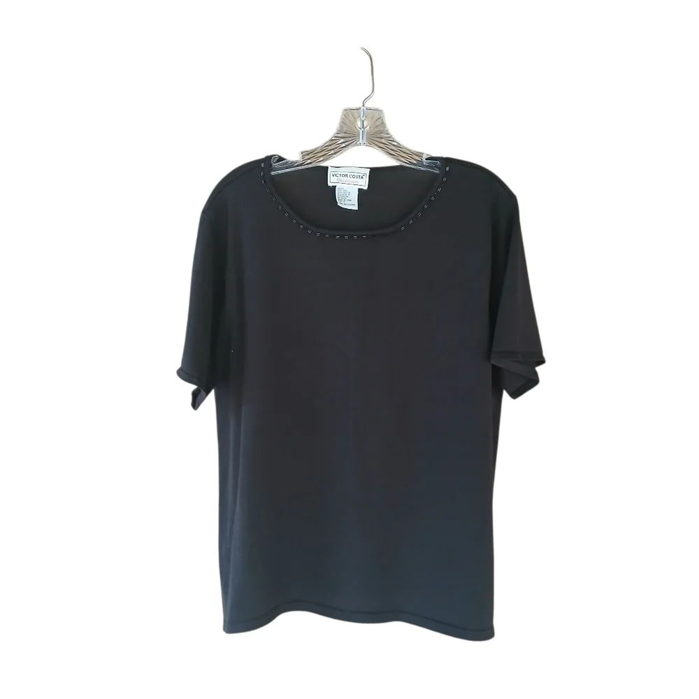 Victor Costa Vintage Black Scoop Neck Short Sleeved Silk Blend Sweater Size 1X
